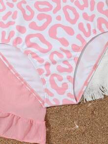 Chica preadolescente Bañador una pieza con estampado de leopardo ribete con fruncido con falda de playa - Multicolor - Ver 4