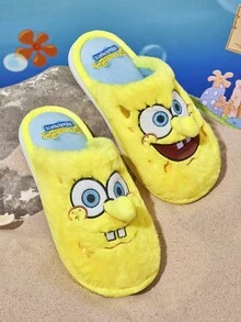 SpongeBob SquarePants | SHEIN Dép đi trong nhà chống trượt họa tiết hoạt hình thêu dễ thương thời trang cho nữ, chất liệu vải mềm mại, ấm áp, đế bền, phù hợp cho phòng ngủ, phòng máy lạnh, mùa xuân, thu, dành cho cả nam và nữ - Màu vàng - Xem 6