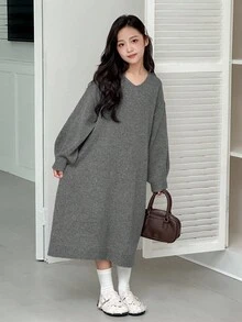 DAZY Vestido suéter de malha para meninas pré-adolescentes outono/inverno