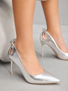 CUCCOO SZL 女士经典蝴蝶结镂空高跟鞋 - 銀色 - 查看 2