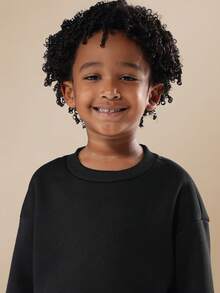 SUMWON 经典儿童圆领运动衫长袖套头衫休闲冬季秋季日常必备舒适运动衫 - 黑色 - 查看 5