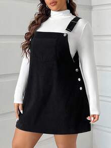 SHEIN EZwear Plus Size Corduroy Overall Dress, Early Autumn - Black - View 4