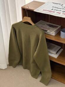 DAZY 女士休闲日常纯色保暖常规针织毛衣，秋冬，秋季女装 - 軍綠色 - 查看 11