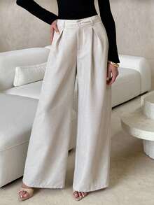 Lavishia Modische und vielseitige Damenhosen mit weitem Bein in Unifarbe, geeignet für den Arbeitsweg