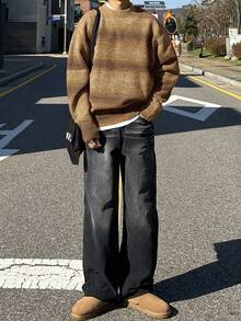 DAZY Herren Lässig Farbverlauf gestreifter Rundhals Langarm Pullover, Herbst, Grunge Stil