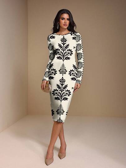 Shutterstock Glamance Women's Elegant Mid-Length Casual Dress, Suitable For Commuting, Party, Office, Autumn/Winter Going Out Fall Elegant Dress Elegant Midi Dress Long Sleeve Elegant Dress New Year Chic Stylish Clothing Collection