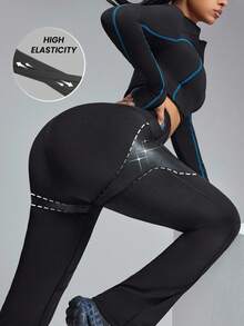 Innovista Leggings évasés de sport doux comme du beurre, mélange de textures, taille haute en V, levage des fesses, athleisure quotidien, yoga, entraînement HIIT, du bureau à la salle de sport, haute élasticité, collants de sport, bas pour l'automne avec poches, pantalon confortable avec fonction de mouvement, résistant aux squats, pantalon affinant la silhouette, nouveau style automnal femme chic utilitaire, vêtements de sport A/H - Noir - Voir 3