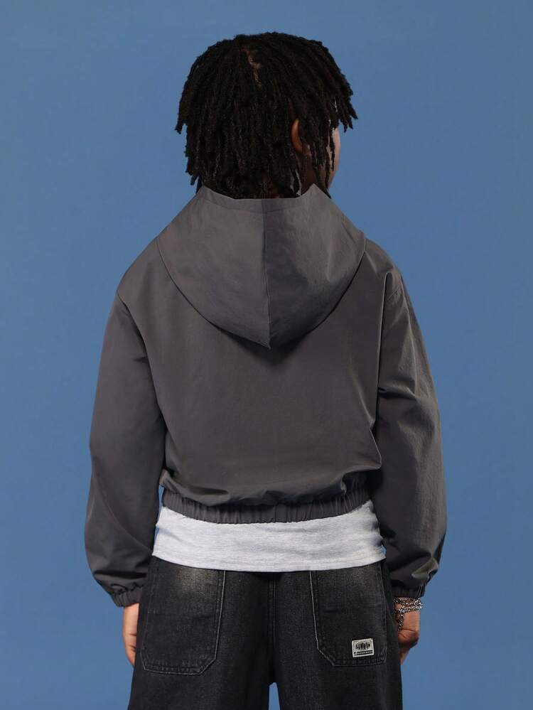 Half Zip Nylon Windbreaker With Contrast Side Stripes