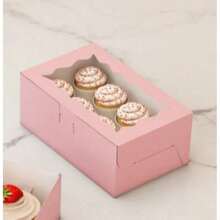 SHEIN Hộp quà bánh ngọt hình vuông (6 chiếc/12 chiếc), có cửa sổ trong suốt, màu hồng, hộp đựng đồ ăn nhẹ cao cấp dùng cho các món tráng miệng, bánh rán, bánh nướng, kẹo, bánh ngọt, bánh muffin, bánh macaron. - Hồng - Xem 8