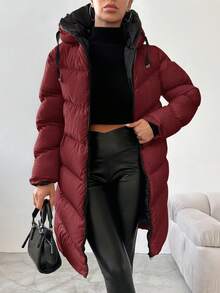 EURMUSE Women's Casual Zip Up Hooded Coat, Versatile For Winter - Burgundy - View 5