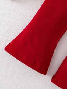 SHEIN Vintaside Kids 2pcs/Set Toddler Apricot Letter Print Long Sleeve Top And Brown Flare Pants Children Cute Comfortable Sweatshirt Outfit, Suitable For Spring/Autumn, Christmas Fall Winter