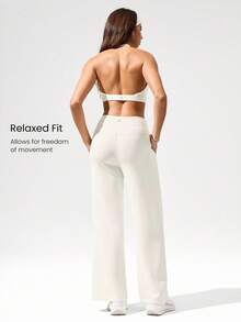 GLOWMODE 28" Softserene Modal Petite High-Waist Silky Smooth Non-See Through Side Pockets Wide Leg Pants Daily Casual Wear Fall Winter - White - View 2