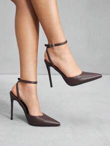 CUCCOO SZL Giày cao gót hở gót thời trang nữ có khóa trang trí - Màu nâu Sô-cô-la - Xem 1