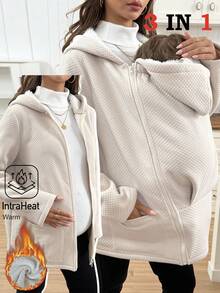 SHEIN 3-In-1 Maternity Hooded Jacket With Thermal Lining, Casual For Autumn/Winter Winter Clothes Chic - Apricot - View 1