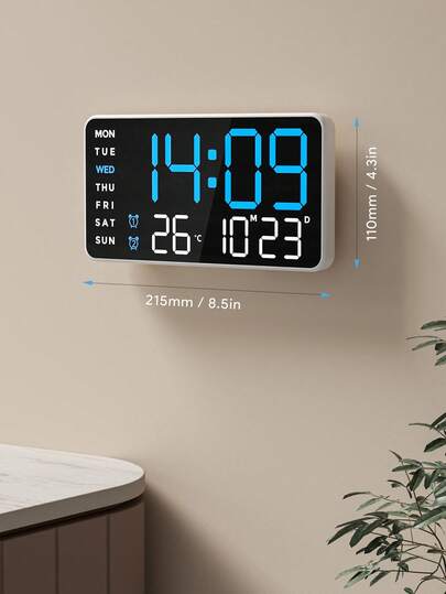 Digital Wall Clock, Large LED Display Clock With Temperature, Date, Weekday, Dual Alarms, Auto Dimming, USB Powered, Modern Wall Mounted Desk Clock For Home Office Bedroom Living Room