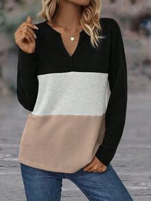 EMERY ROSE Women's Colorblock Long Sleeve T-Shirt Tees Women Tops For Spring - Khaki - View 4