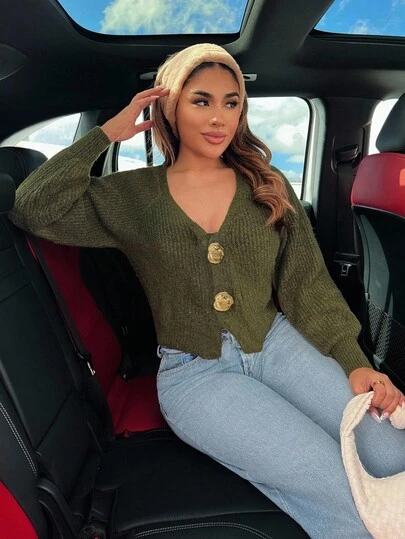 Zolique Women's Long Sleeve V-Neck Button-Up Cardigan Sweater, Slim Fit, Sexy & Fashionable, Casual Fall Winter Cloth For Women