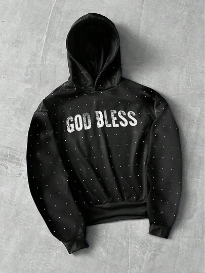 PAVTROS Sudadera con capucha de manga larga casual para hombres con estampado de letras y lunares, otoño