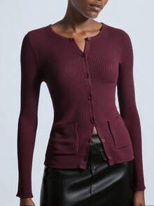 Maija Women's Solid Color Long Sleeve Single-Breasted Dual Pocket Knitted Cardigan, Autumn