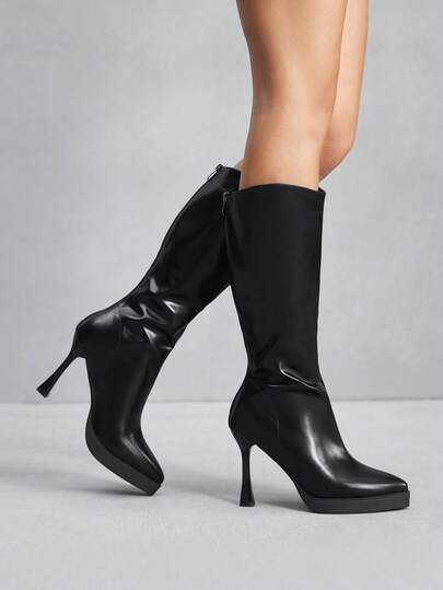 CUCCOO SZL Women's Fashion Waterproof Platform High Heel Boots, Black