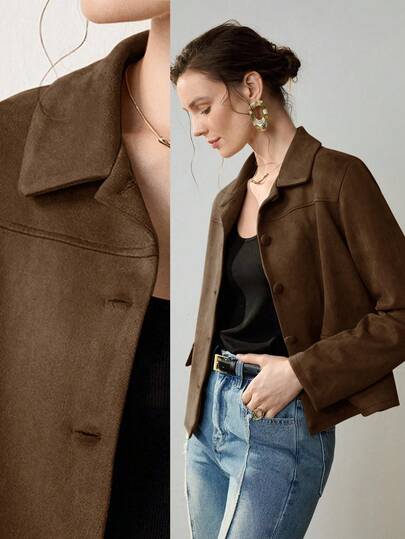 Uhlyne Women's Retro Classic Vintage Coin Design Elegant Casual Blazer With Faux Pockets And Buttons, Simple Commuter Jacket