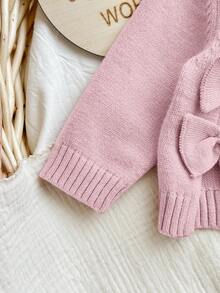 SHEIN Newborn Baby Girl Cute Autumn/Winter Casual Pink Bow Sweater & Elastic Waist Pants 2-Piece Set Fall