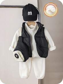 SHEIN 3件套男婴可爱百搭字母印花长袖卫衣+运动裤+保暖外套运动套装，男女宝宝秋冬服装 - 彩色 - 查看 1