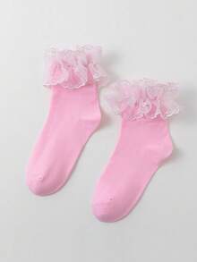 ROMWE Kawaii Women's Fashionable Mid-Calf Socks With Hollow Ruffled Design - gouache - View 3