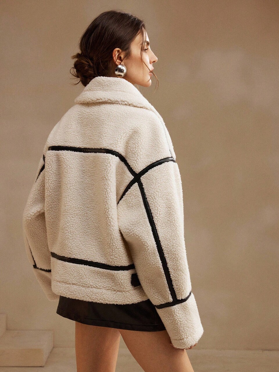 Plus Fleece Thick Leather Patchwork Loose Short Jacket