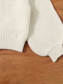 Baby Girl Long Sleeve V-Neck Button-Up Casual Fashionable Simple Cardigan,In Fall/Winter - White - View 3