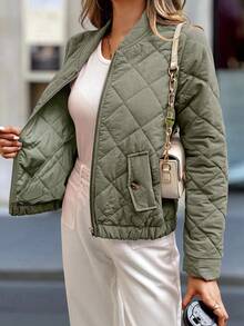 EMERY ROSE 女式绗缝纯色长袖拉链休闲棒球夹克，秋冬