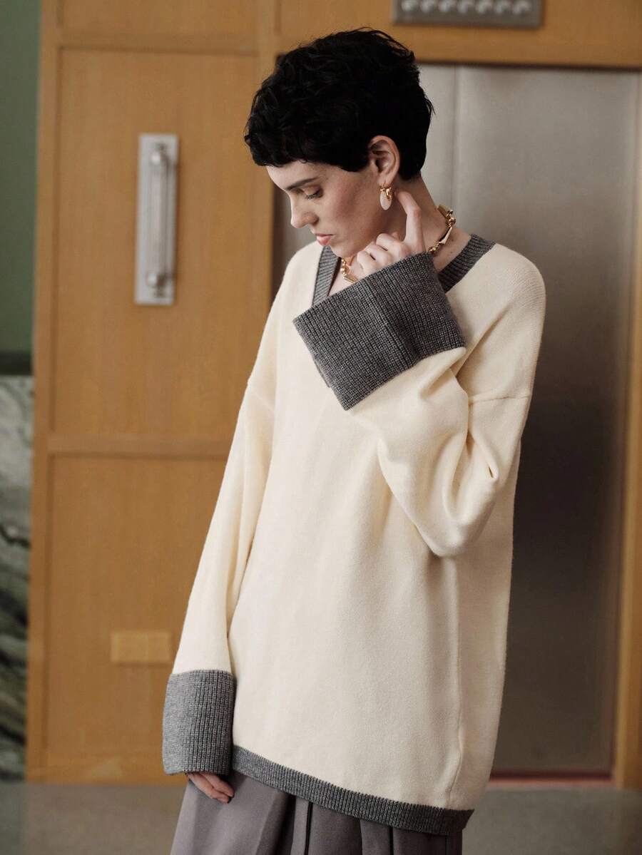 Uhlyne 女式韩版飘逸商务休闲衬衫 - 米色 - 查看 1