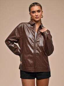 SHEIN BAE 女士时尚通勤复古棕色夹克 - 咖啡棕 - 查看 6