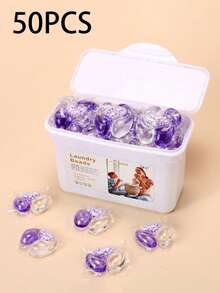 SHEIN 50 piezas/Set Perlas de detergente para ropa con aroma a flor de cerezo 3 en 1 - Líquido concentrado para lavandería, suavizante de telas y perlas antiestáticas para lavandería