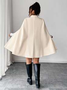 Elenzga 大码女式时尚休闲法式复古优雅珍珠纽扣撞色蝴蝶结斗篷外套，适合教堂、毕业典礼等特殊场合，秋冬季节穿着