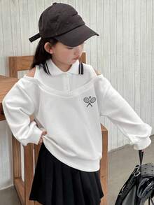 Dazy Kids Young Girl Cute Collared Knit 2 In 1 Sweatshirt - White - View 3