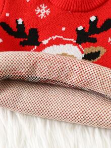 SHEIN Family Matching Outfits Mommy And Me (4 Pieces Sold Separately) Baby Boy Baby Girl Casual Cute Christmas Reindeer Antler Santa Hat Christmas Reindeer Red Ugly Christmas Sweater Crew Neck Knit Pullover Suitable For Autumn/Winter, Home, Outings, Christmas Party, Festival, Christmas Jumper, Christmas Party, Christmas Sweater, Winter Clothes, Long Sleeve Top - Red - View 7