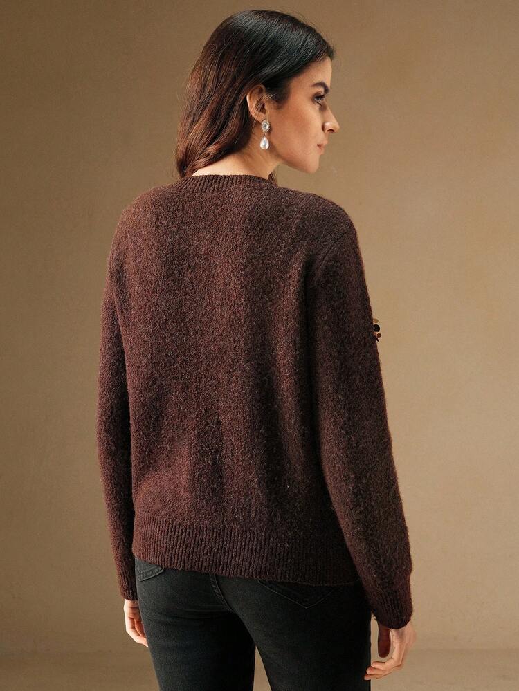 ヴィンテージ エレガントな フローラル ビーズ カーディガン、オフィスウェア、秋冬