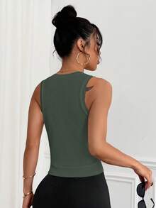 Easithlete 女式基本款简约瑜伽运动背心 - 軍綠色 - 查看 2