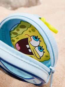 SpongeBob SquarePants | SHEIN 1 件 PU 皮革透明窗口卡通印花零钱包，可挂在包上，适合存放硬币、钥匙、个人物品，男女皆宜 - 淺藍色 - 查看 3