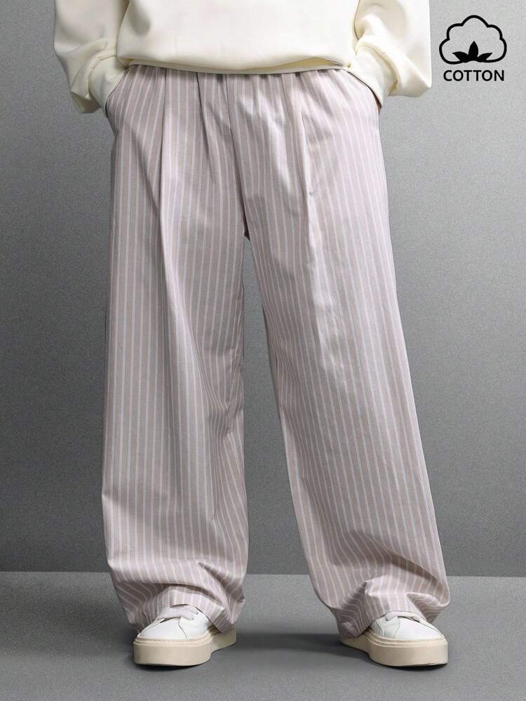 Wide Leg Pinstripe Palazzo Trousers With Pleats
