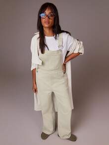 Athîral Peto vaquero de mujer de unicolor, holgado, con bolsillo y tirantes anchos - Albaricoque - Ver 2