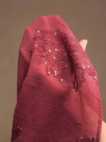 Anewsta Áo sơ mi dài tay cổ chữ V thêu họa tiết sequin nhiều màu sắc, phong cách công sở thanh lịch dành cho nữ - Màu Đỏ Sâu - Xem 8