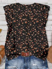 SHEIN LUNE 休闲简约复古钱币豹纹图案女衬衫，适合夏季、初秋，复古风，百搭 - 彩色 - 查看 2