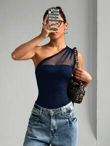 EgrlEra 夏季新款欧美性感女神风海滩派对褶皱网眼无肩带女式紧身衣 - 藏蓝色 - 查看 4