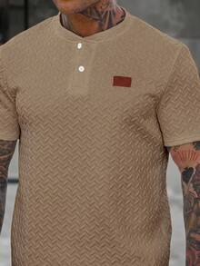 Manfinity CasualCool 2件男士装饰短袖T恤和短裤休闲套装男士两件套休闲男士休闲2件套男士2件套男士两件套 - 卡其色 - 查看 3