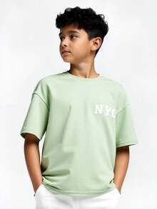 SHEIN Explorewe 1pc Boys' Casual Loose Floral Print T-Shirt, Summer - Green - View 1