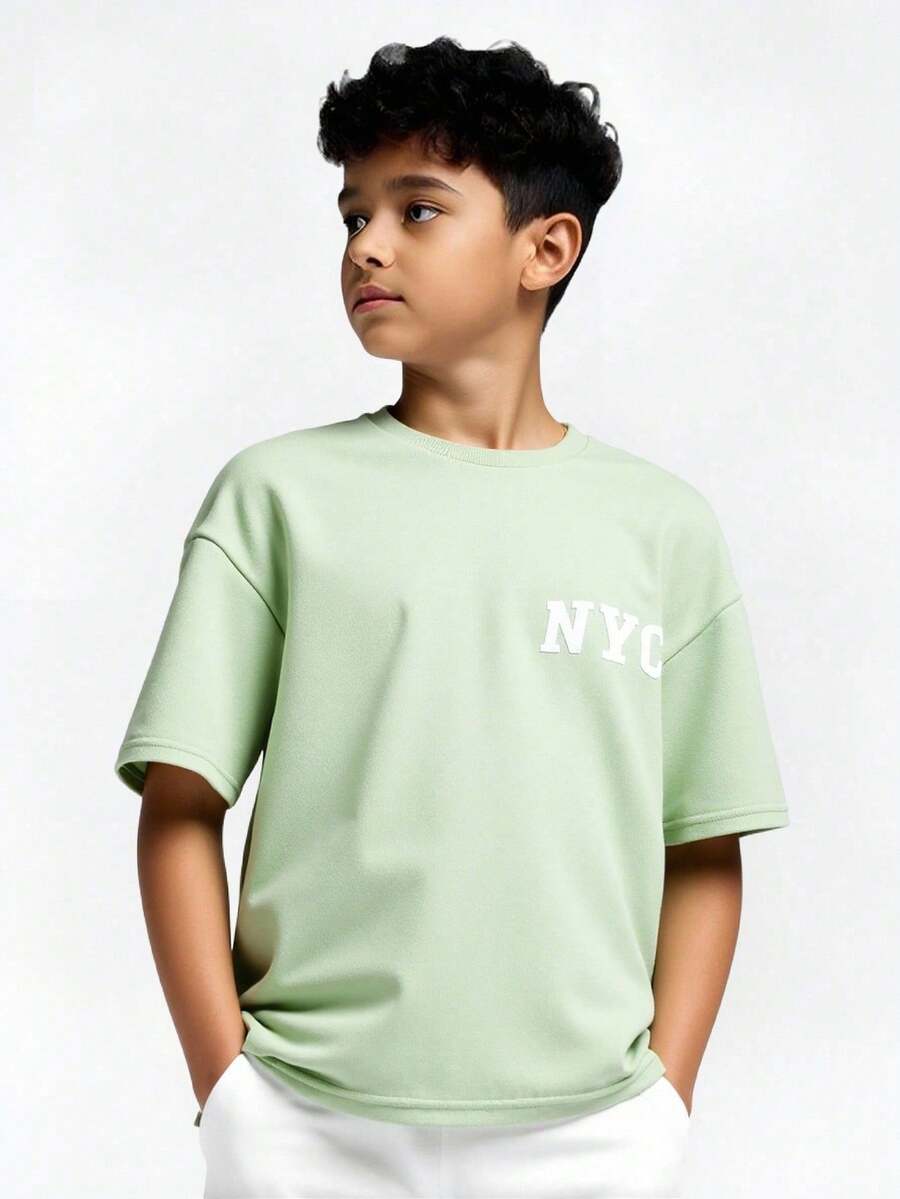 SHEIN Explorewe 1pc Boys' Casual Loose Floral Print T-Shirt, Summer - Green - View 1