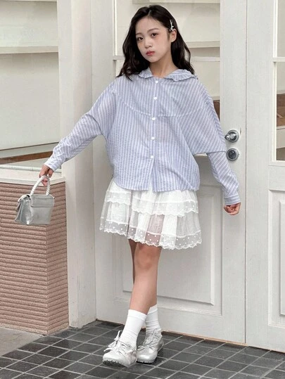 Dazy Kids 女童格子连帽长袖梭织衬衫