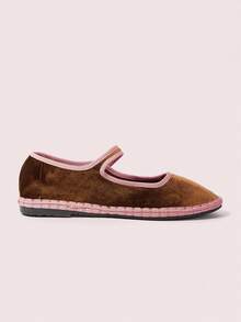 CUCCOO DOLLMOD Giày bệt Mary Jane nhung cổ điển thanh lịch màu nâu sang trọng thoải mái dành cho nữ - Màu nâu  Mocha - Xem 3